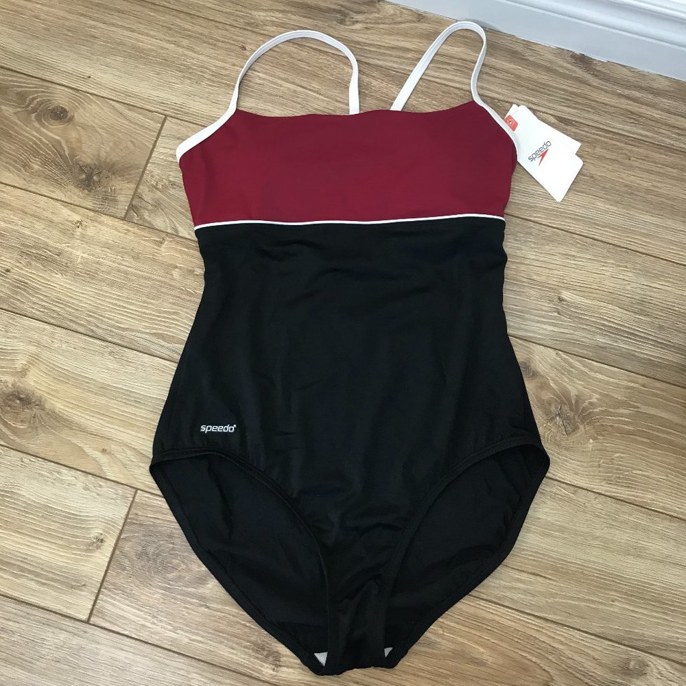 Speedo Red and Black One-Piece Swimsuit - Size 10
